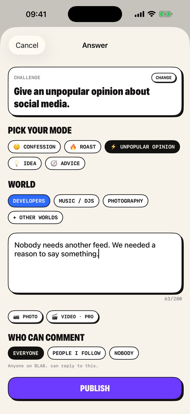 Answering: pick the mode, the world and who can reply.